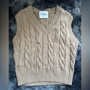 Walter Hagen Cable Knit V-Neck Sweater Vest - Tan
